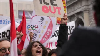 Demonstrators in Milan Protest ICE Unit at Winter Olympics, Criticizing 'Creeping Fascism'